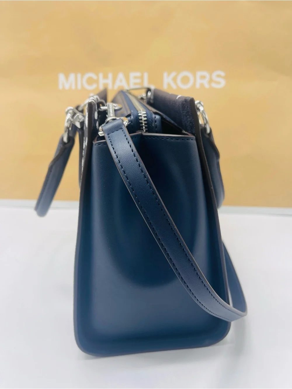 MICHAEL KORS Marilyn Md Printed Signature Logo Satchel Crossbody  Admiral  NWT